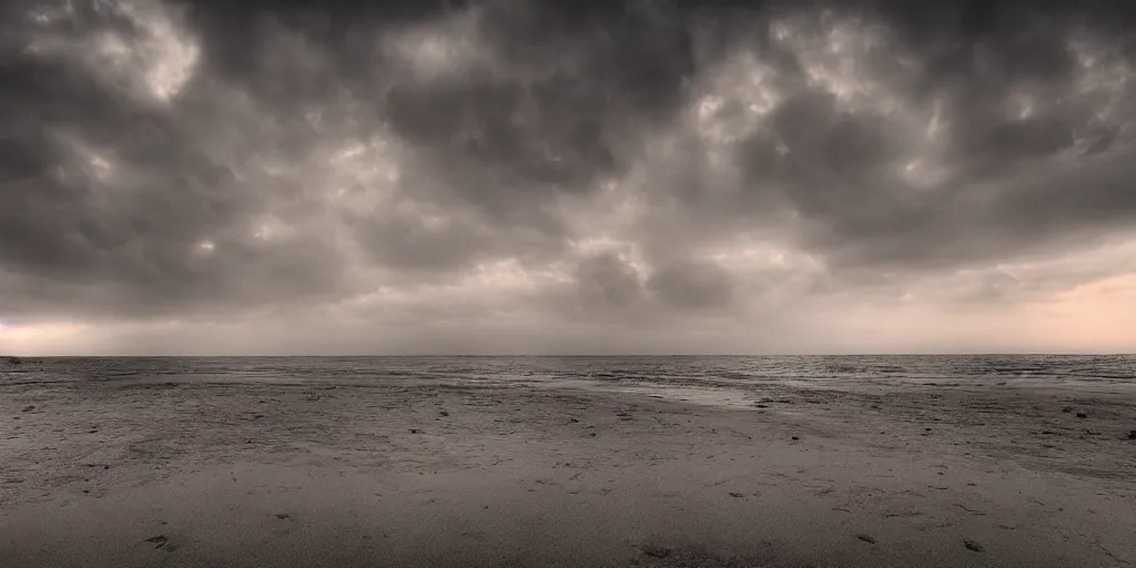 Image similar to Beautiful beach, by Dante Alighieri, by Zdzisław Beksiński, wide angle, dramatic light, ultra realistic, HDR, extremely moody lighting, 8K