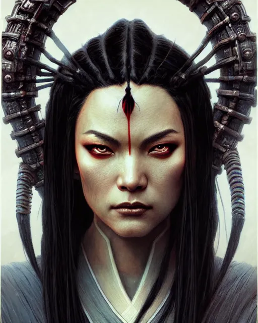 Image similar to azula from avatar the last airbender, character portrait, portrait, close up, concept art, intricate details, highly detailed by greg rutkowski, michael whelan and gustave dore