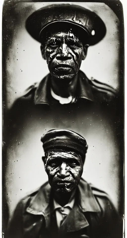 Prompt: a wet plate photograph, a portrait of a taxi driver