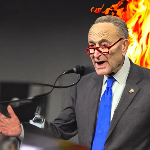 Image similar to Chuck Schumer summoning fire, lightning, and intense energy