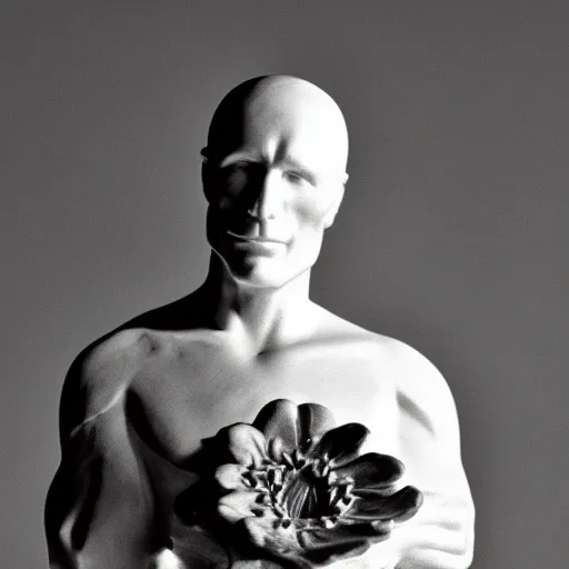 Prompt: A flower casting statuette of Ed Harris, studio lighting, F 1.4 Kodak Portra