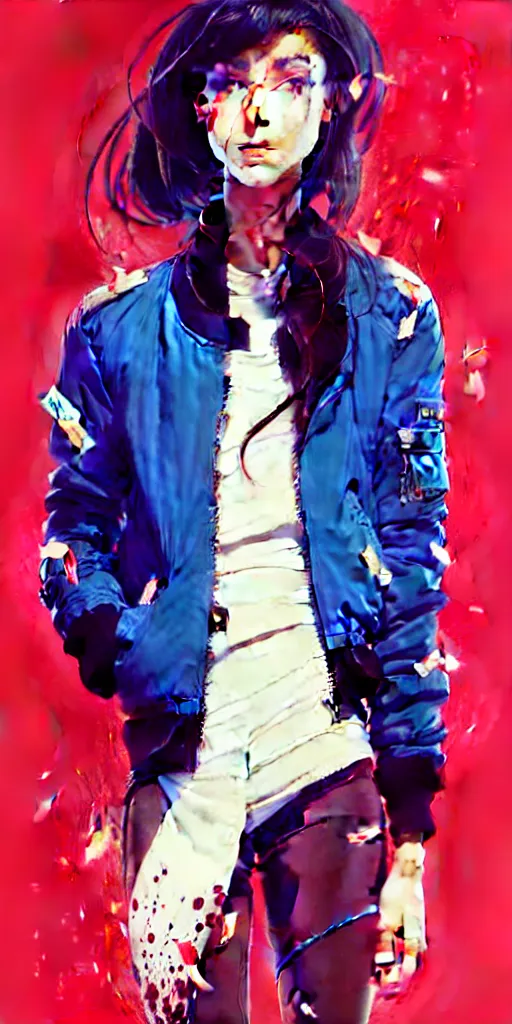 Image similar to a ultradetailed beautiful painting of a stylish woman wearing a bomber jacket, by conrad roset, greg rutkowski and makoto shinkai trending on artstation