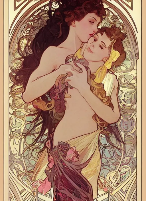 Image similar to romance book cover illustration art by artgerm alphonse mucha, wlop