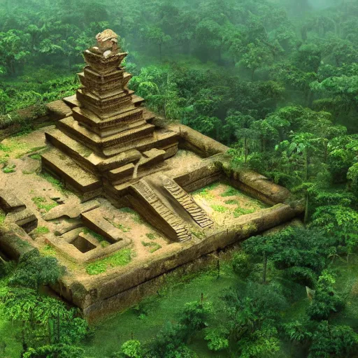 Image similar to The Lost Temple: An ancient temple that has been lost in the jungle for centuries. It's said to be guarded by a vicious tribe of savages. octane render, 8k