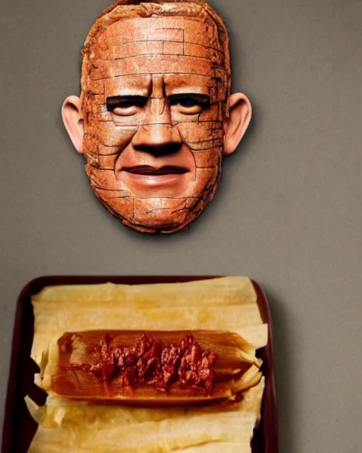 Prompt: tom hanks as a tamale, human face made out of a tamale