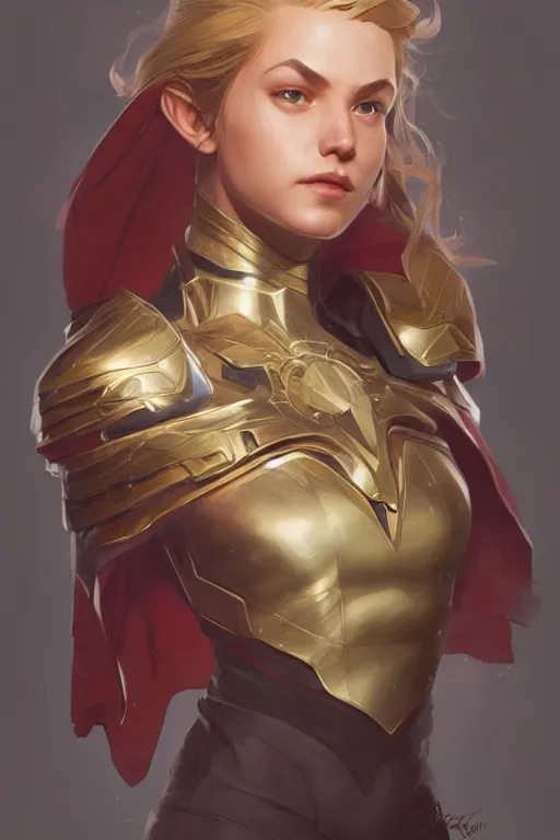 Image similar to portrait of Tomboy Queen, superhero cape, DnD, fantasy, highly detailed, beautiful face, realistic body structure, digital painting, artstation, smooth, sharp focus, illustration, art by artgerm and greg rutkowski and alphonse mucha