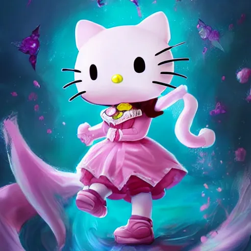 Image similar to Hello Kitty as a League of Legends character, by Stanley Artgerm Lau, WLOP, Rossdraws, James Jean, Andrei Riabovitchev, Marc Simonetti, Yoshitaka Amano, ArtStation, CGSociety,