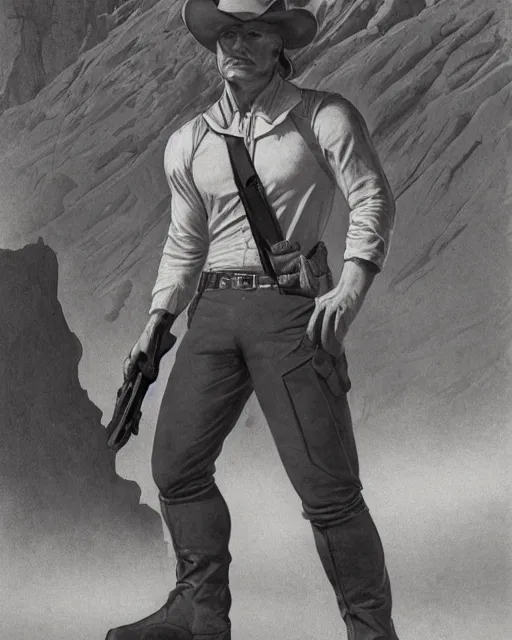 Prompt: doc savage in the desert wearing jodhpers and knee high boots, fantasy character portrait, ultra realistic, concept art, intricate details, highly detailed by soft light, volumetric light, misty, william adolphe bouguereau, munch, maxfield parrish, james bama, and frank frazetta