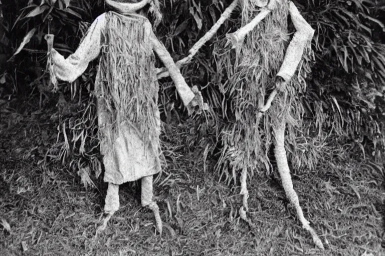 Prompt: horrifying scarecrow from the early 1 9 0 0's in the cornfields