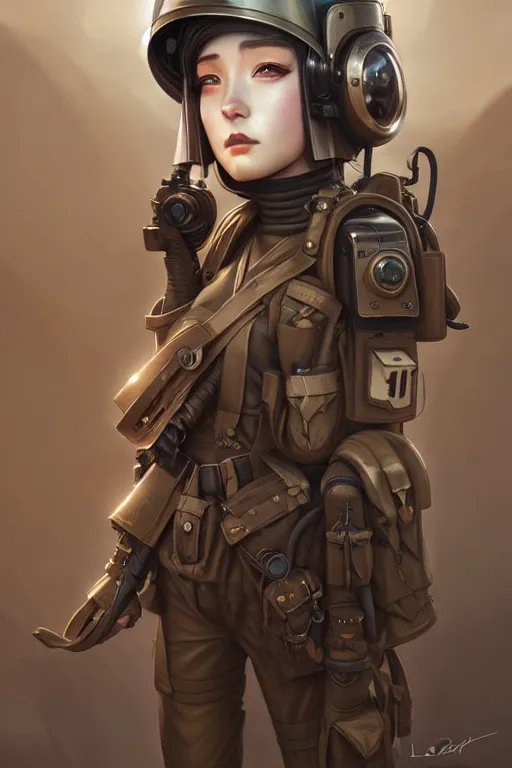 Image similar to portrait of dieselpunk blackpink jisoo soldier girl, helmet, desert, armored, highly detailed, digital painting, face detail, sharp focus, art, illustrations by loish and ayanamikodon and irakli nadar and rossdraws and wlop