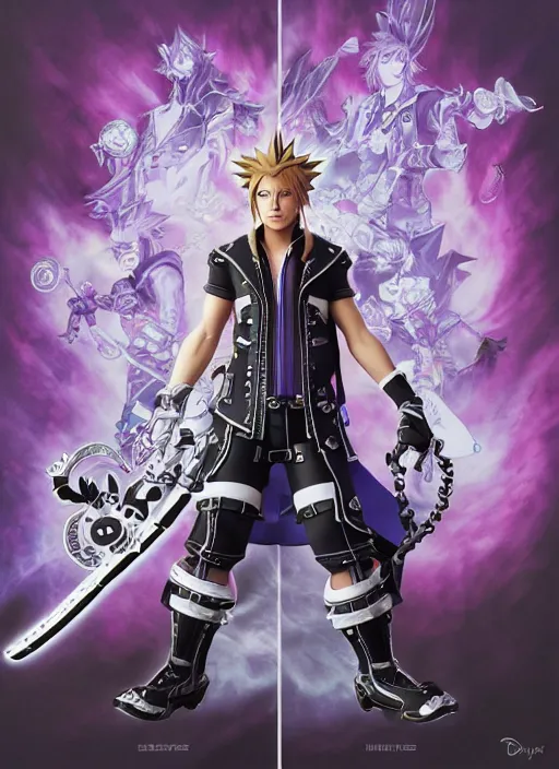 Image similar to elon musk as a kingdom hearts keyblade villain, official square enix hand painted artwork, intricate design, high definition, delicate patterned, fantasy, fashionable rpg clothing