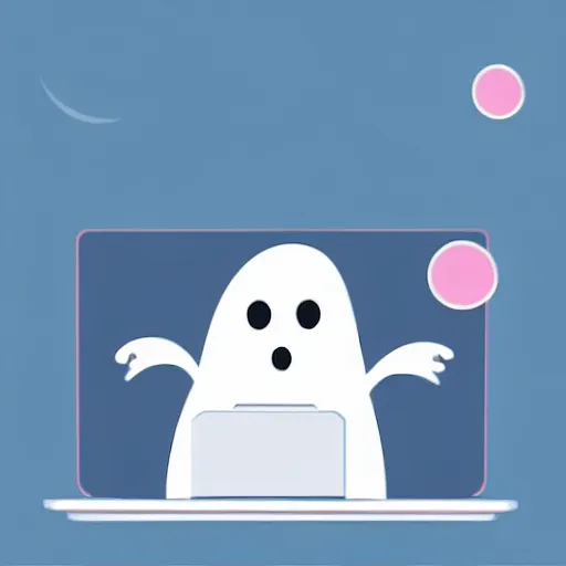 Image similar to simple vector illustration of a cute and friendly ghost typing on a laptop