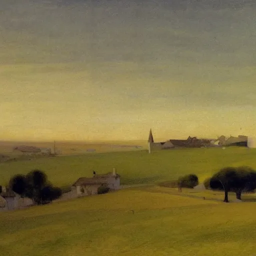 Image similar to dark solar eclipse, above a village, highly detailed, studio 4 k quality, by ramon casas