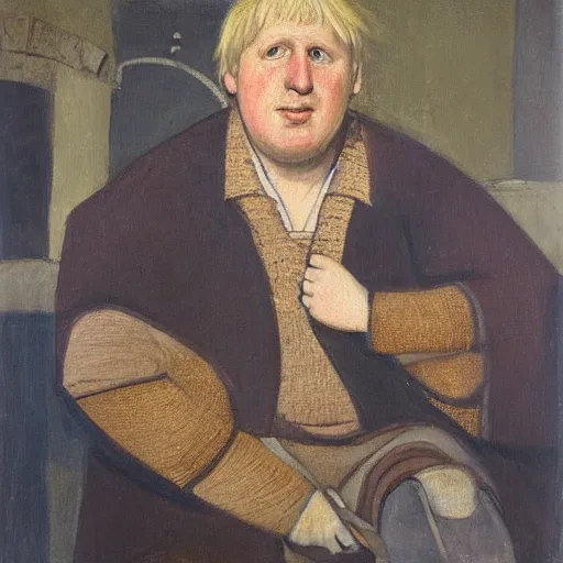 Image similar to a painting of boris johnson as a common peasant in 1 2 th century england, british museum, oil on canvas