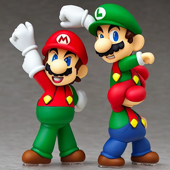 Image similar to Mario and Luigi, An anime Nendoroid of Mario and Luigi, figurine, detailed product photo