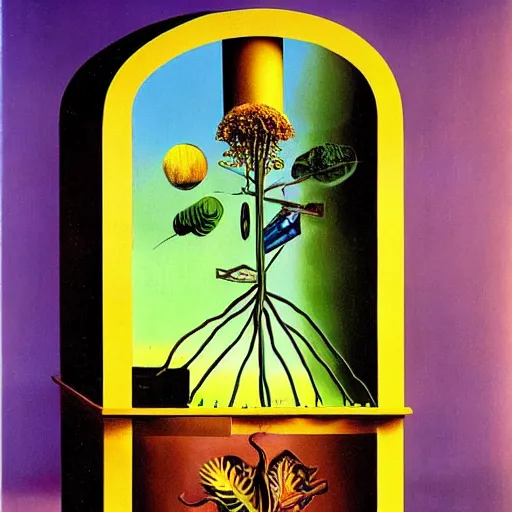 Image similar to a machine that converts plastic into plants. surrealism. salvador dali.