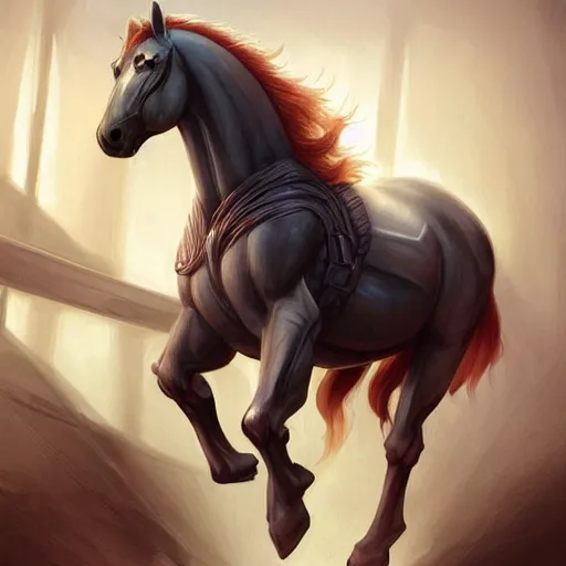 Prompt: a musclebound anthropomorphized horse with a magnificently muscular physique wearing a tight segmented armor while protecting a facility, long white mane, equine, anthro art, furaffinity, highly detailed, digital painting, artstation, sharp focus, concept art, illustration, art by artgerm, greg rutkowski, wlop