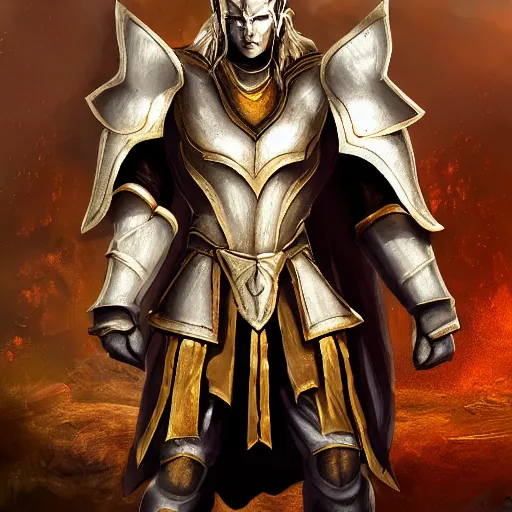 Image similar to animated armor that looks like karn the great creator, full body portrait, style of magic the gathering, dungeons and dragons, fantasy, intimidating