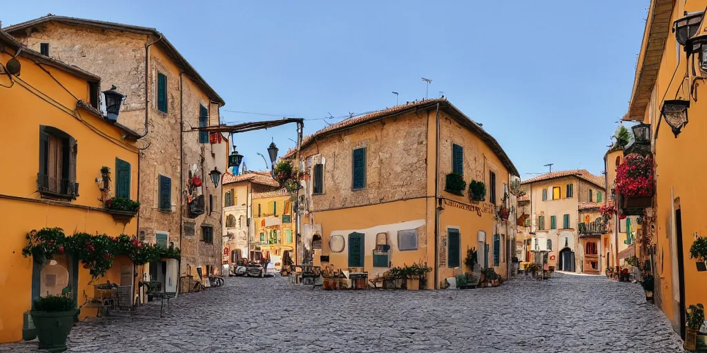 Prompt: photo of an small cozy italian town