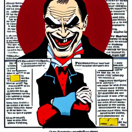 Image similar to Putin dressed as the Joker, artwork by Frank Miller