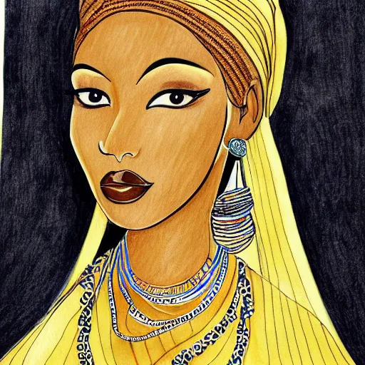 Prompt: elegant Somali lady, line art