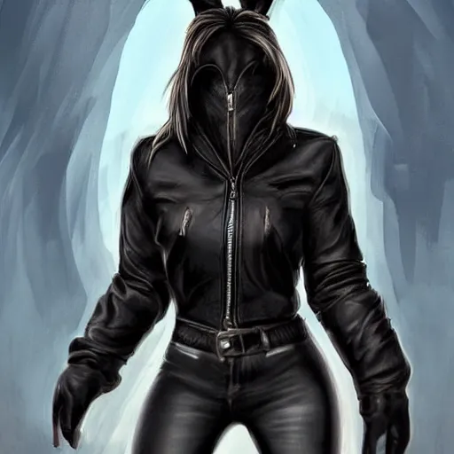 Prompt: A bunny with a small head wearing a leather jacket and leather jeans and leather gloves, trending on FurAffinity, energetic, dynamic, digital art, highly detailed, FurAffinity, high quality, digital fantasy art, FurAffinity, favorite, character art, Artgerm