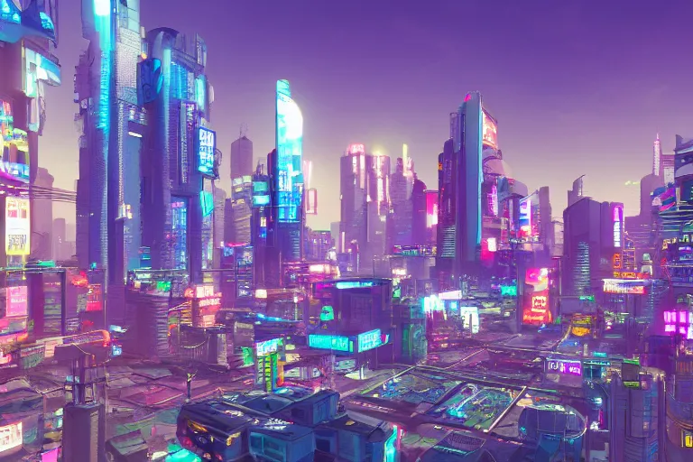 Image similar to optimistic bright utopian cyberpunk city