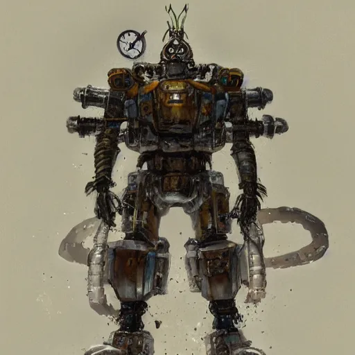 Prompt: portrait concept painting of a rampaging ashigaru mecha construct, on an icy mountaintop, moonlight, of bamboo, laquer and steel, steampunk - inspired by brian froud and greg rutkowski and jessica rossier