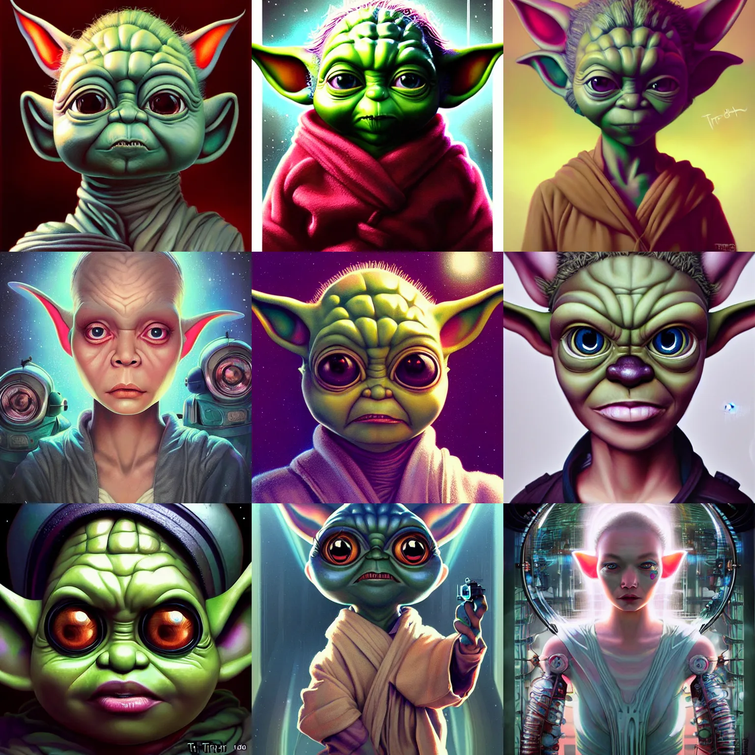 Prompt: Lofi bioPunk portrait baby yoda Pixar style by Tristan Eaton Stanley Artgerm and Tom Bagshaw