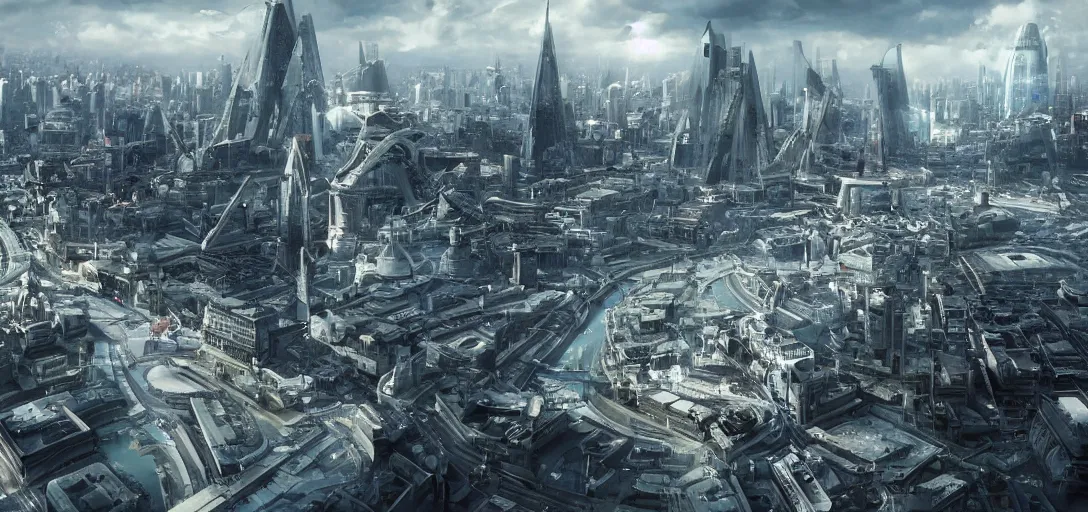 Image similar to Futuristic London in a sci-fi style, hyper realistic, very detailed, 8K,