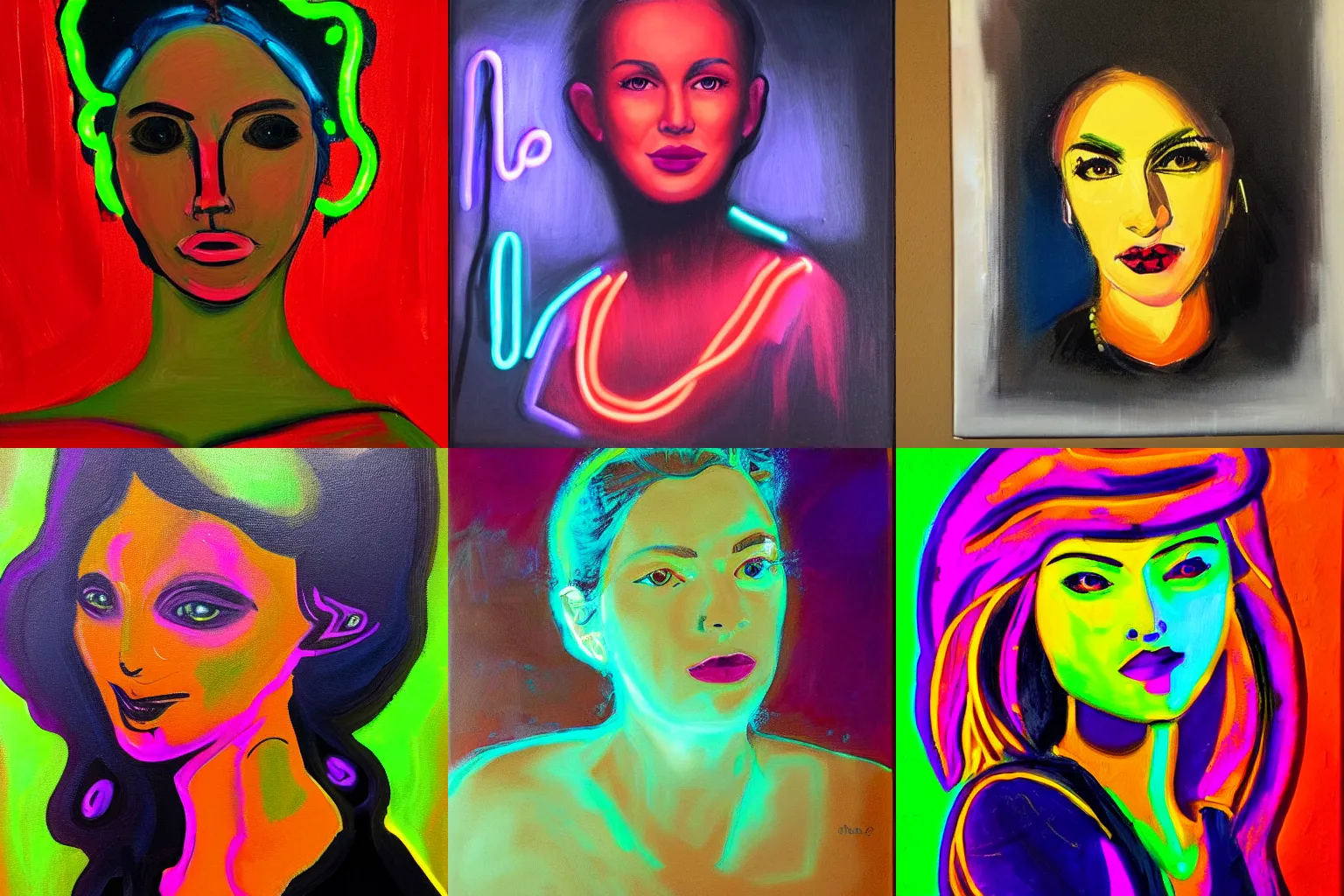 Prompt: a painting of a woman portrait, neon art