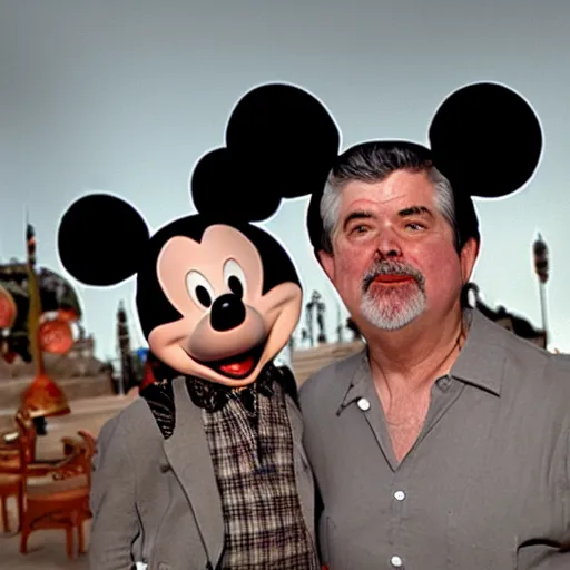 Image similar to george lucas. mickey mouse ears