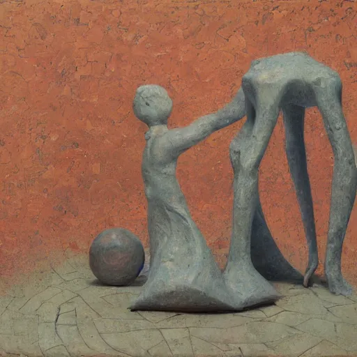 Image similar to a detailed, impasto painting by shaun tan and louise bourgeois of an abstract forgotten sculpture by ivan seal and the caretaker 1 8 9 9