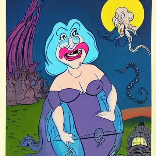 Prompt: ( ( boris johnson ) ) as ursula the sea witch, 1 9 8 9 disney, cartoon, octopus