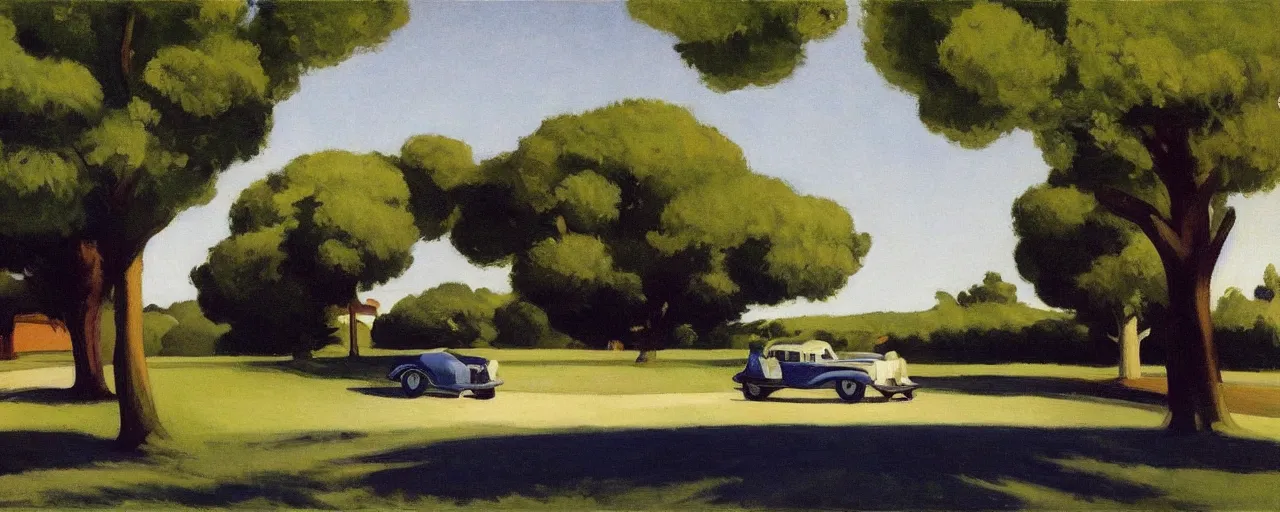 Image similar to car parked in the shade under a tree, edward hopper