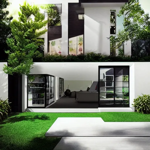 Image similar to design of a garden house, modern style, vivid lighting, photorealist