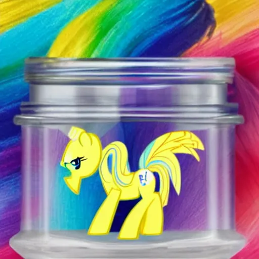 Image similar to a my little pony figure in a jar covered in a mysterious sticky yellowish fluid