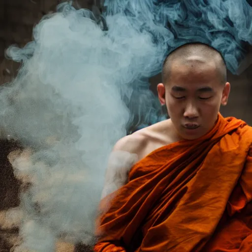 Prompt: A monk evaporating into smoke
