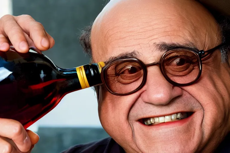 Image similar to closeup portrait of danny devito in the shape of a wine bottle, natural light, sharp, detailed face, magazine, press, photo, steve mccurry, david lazar, canon, nikon, focus