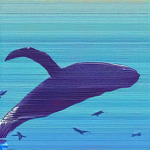 Prompt: digital art of a whale swimming in a lake whilst people watch on