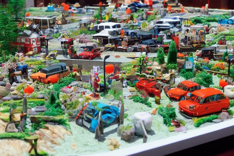 Image similar to miniature town made of sushi, diorama picture, 5 5 mm, sushitown