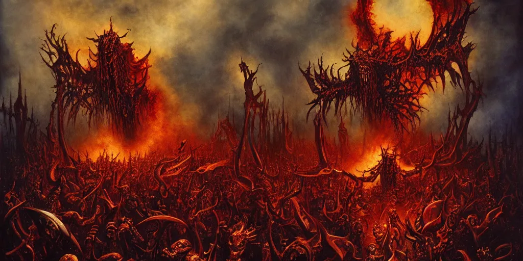 Image similar to the apocalypse, hellfire, demons, highly detailed, les edwards