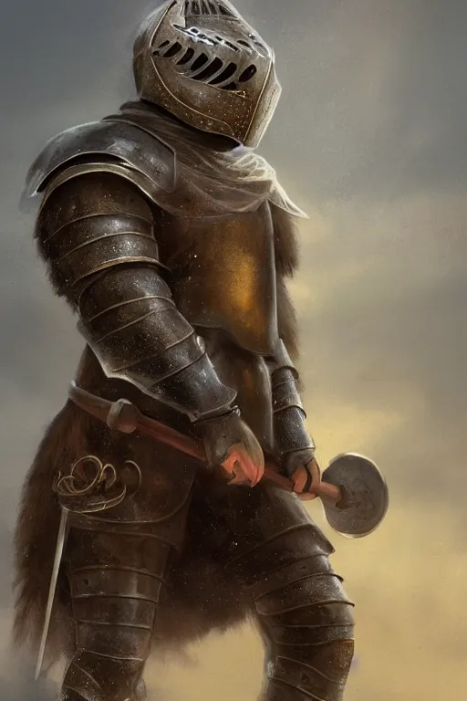 Image similar to a matte painting portrait of a medieval bear knight