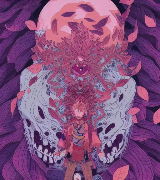 Image similar to portrait, nightmare anomalies, leaves with susanoo by miyazaki, violet and pink and white palette, illustration, kenneth blom, mental alchemy, james jean, pablo amaringo, naudline pierre, contemporary art, hyper detailed