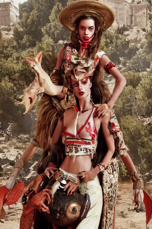 Image similar to dolce & gabbana campaign featuring jar jar binks as a female cowgirl, long eyeslashes, huge juicy lips, big seductive eyes, shot by mario testino, realistic vfx simulation