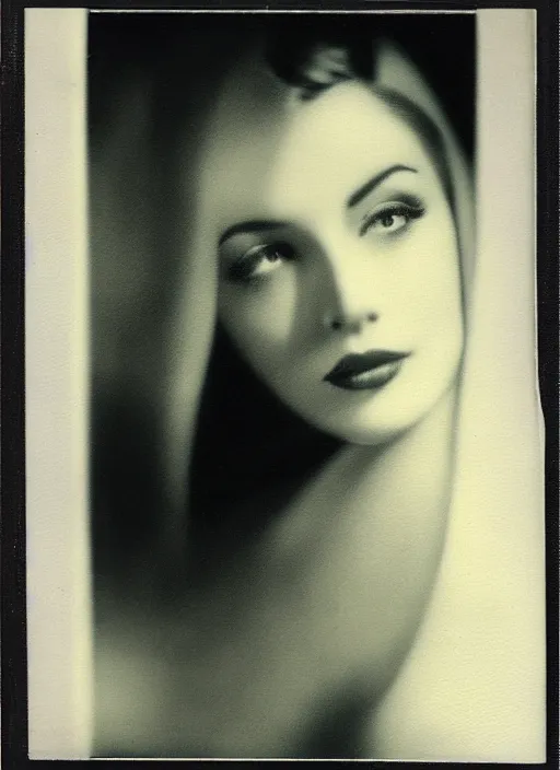 Image similar to a beautiful contemplative woman, flash polaroid photo by george hurrell,