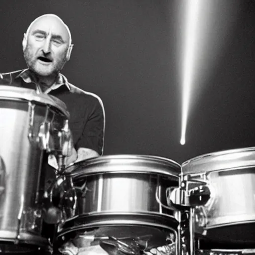 Image similar to a beautiful photo of Phil Collins as a Muppet, playing drums,