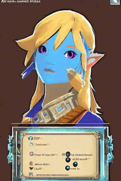 Image similar to an in game portrait of cia from the legend of zelda breath of the wild, breath of the wild art style.