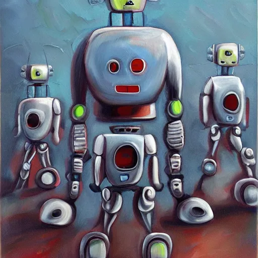 Image similar to oil painting of robots from hell