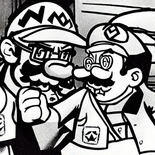 Image similar to Nintendo Wario war crimes trial historical archive photography Smithsonian Soviet propaganda